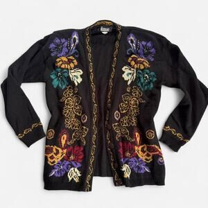 Vintage Black and Multi-Colored Modiano Knit Cardigan